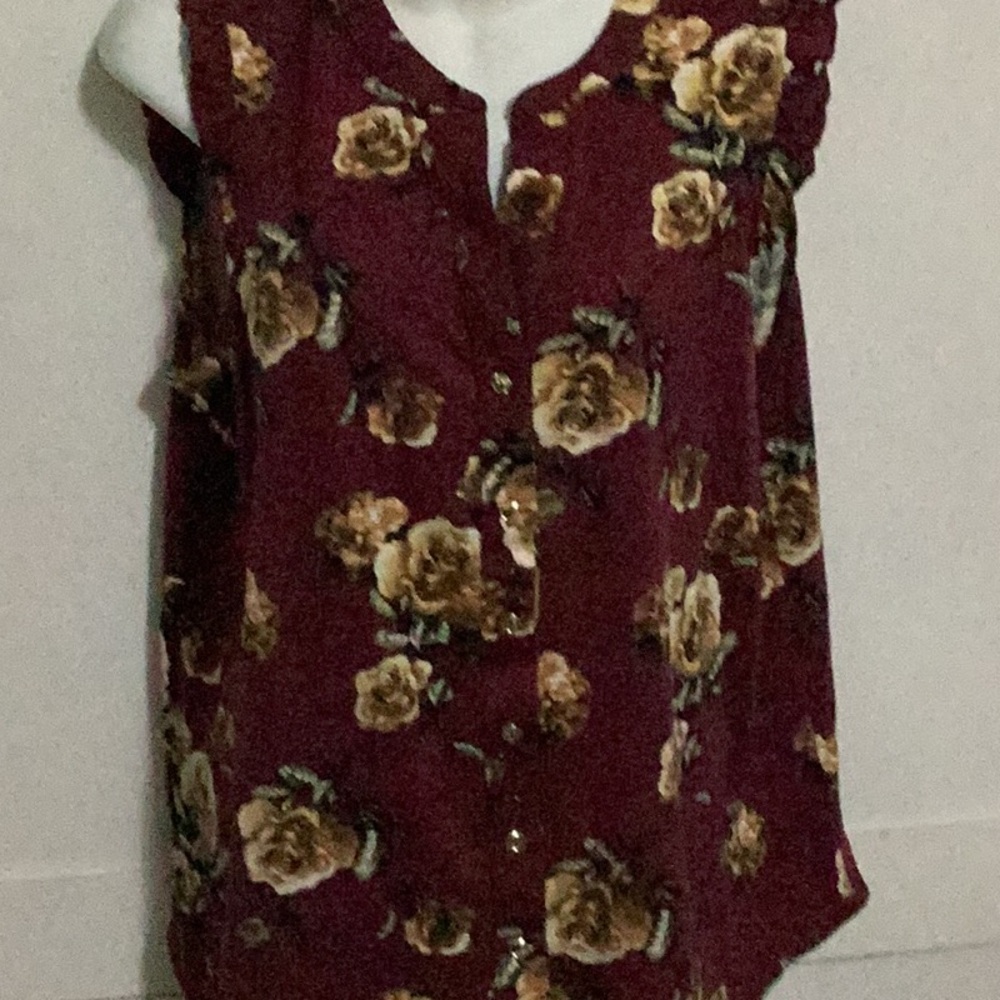 Women's Burgundy Floral Button Front Blouse Size 2X NWT